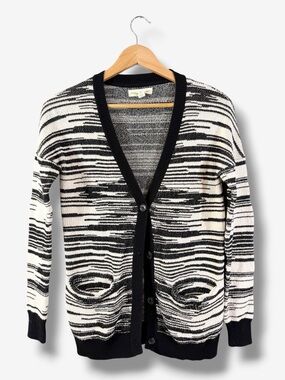 Anthropologie Staring at Stars Cardigan Size S Black Ivory Stripe Academia